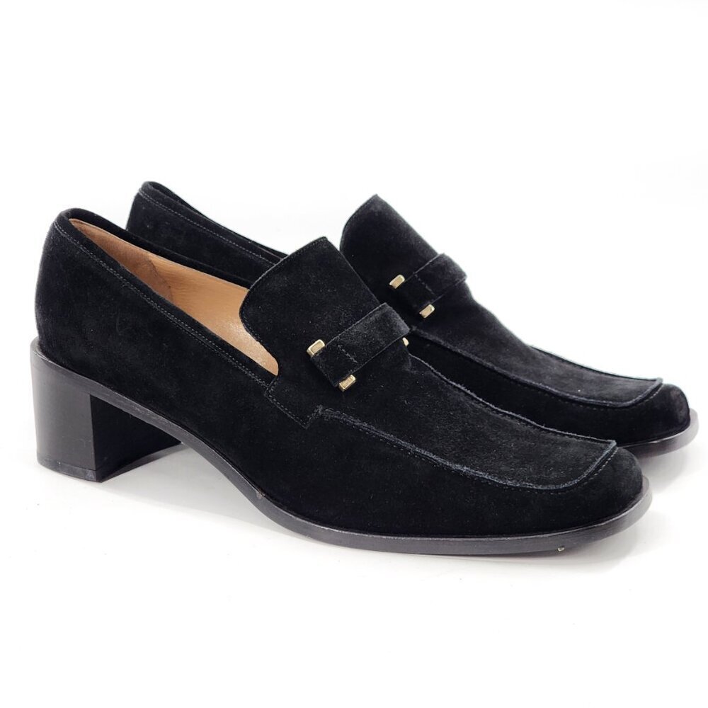 GUCCI Black Square Toe Suede Loafer Pumps